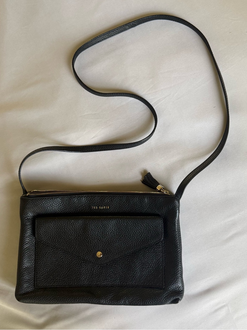 Ted Baker Black Pebbled Leather Crossbody Bag with Gold Hardware